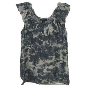 Banana Republic XS Gray Beige Abstract Print Silk Top Sleeveless Ruffle Neck